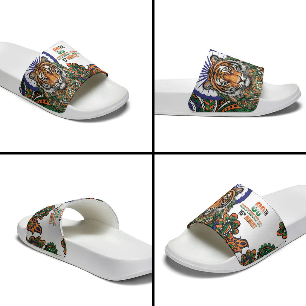 India Independence Day Slide Sandals Royal Tiger Ashoka Chakra Paisley Pattern