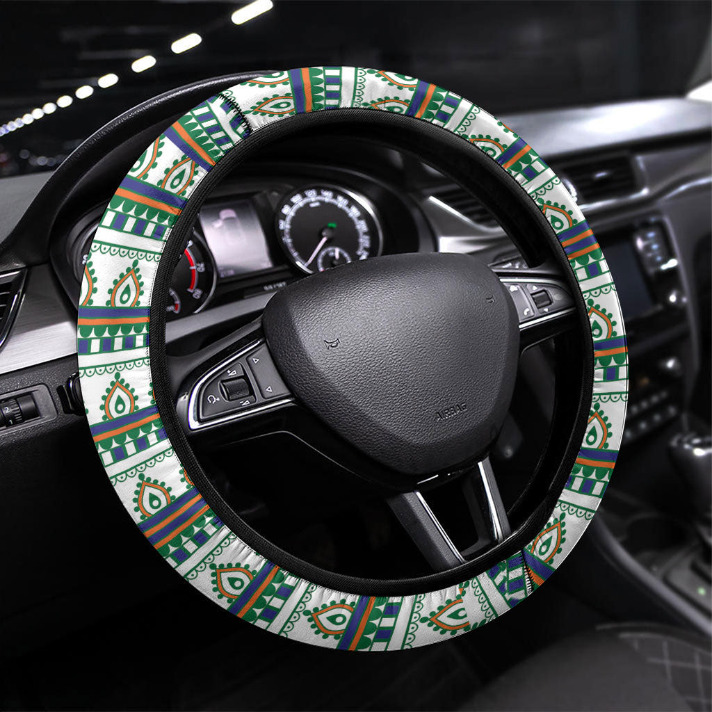 India Independence Day Steering Wheel Cover Royal Tiger Ashoka Chakra Paisley Pattern