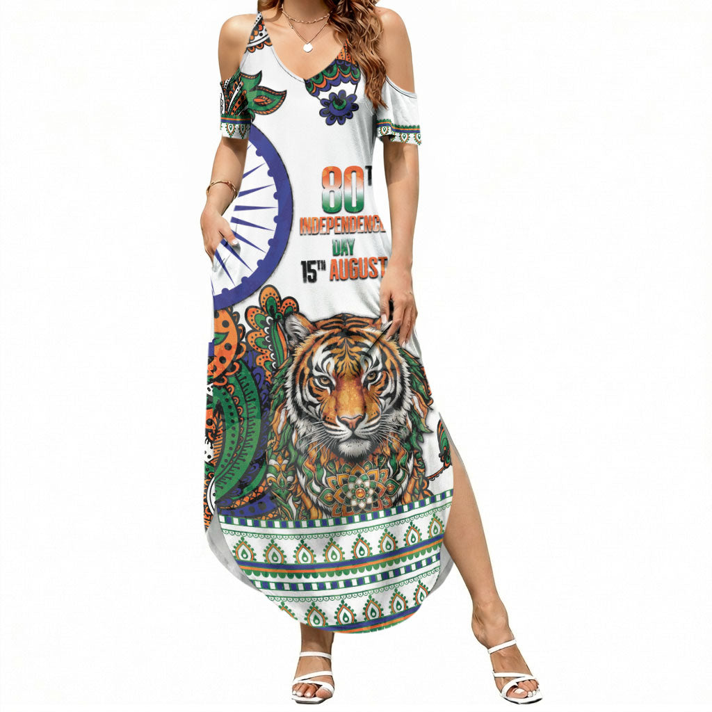 India Independence Day Summer Maxi Dress Royal Tiger Ashoka Chakra Paisley Pattern