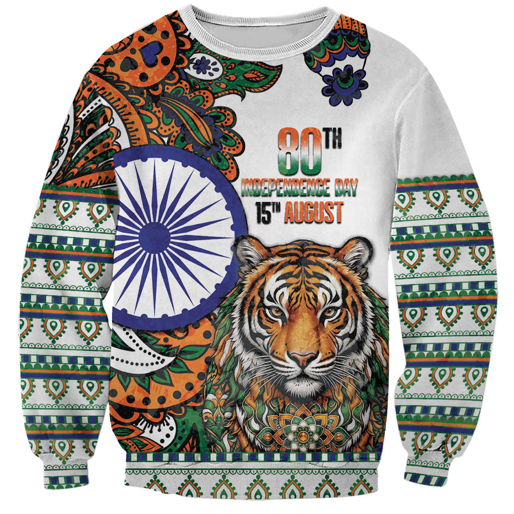 India Independence Day Sweatshirt Royal Tiger Ashoka Chakra Paisley Pattern