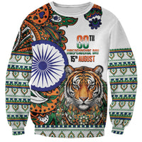 India Independence Day Sweatshirt Royal Tiger Ashoka Chakra Paisley Pattern