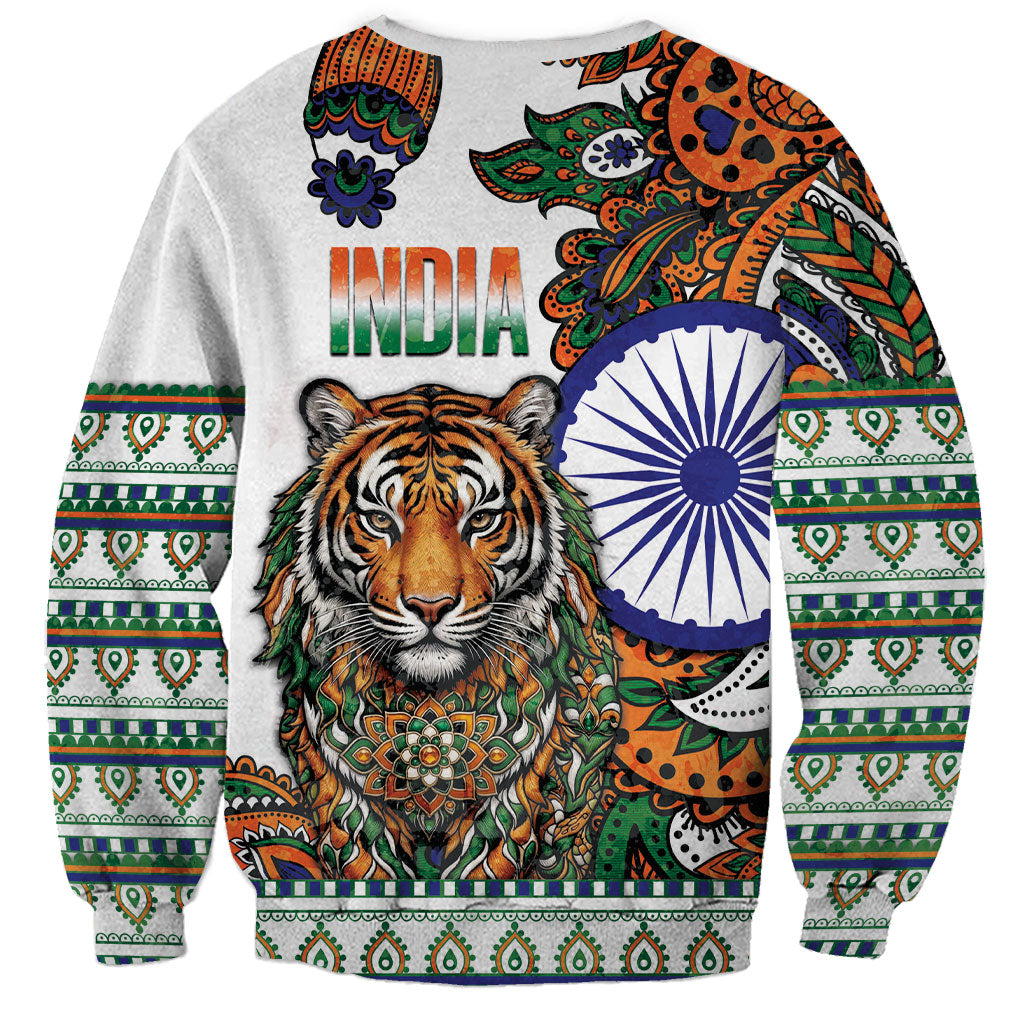 India Independence Day Sweatshirt Royal Tiger Ashoka Chakra Paisley Pattern