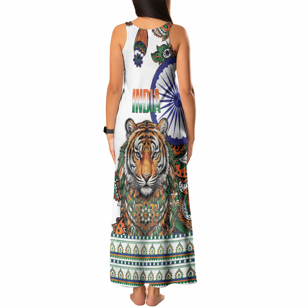 India Independence Day Tank Maxi Dress Royal Tiger Ashoka Chakra Paisley Pattern