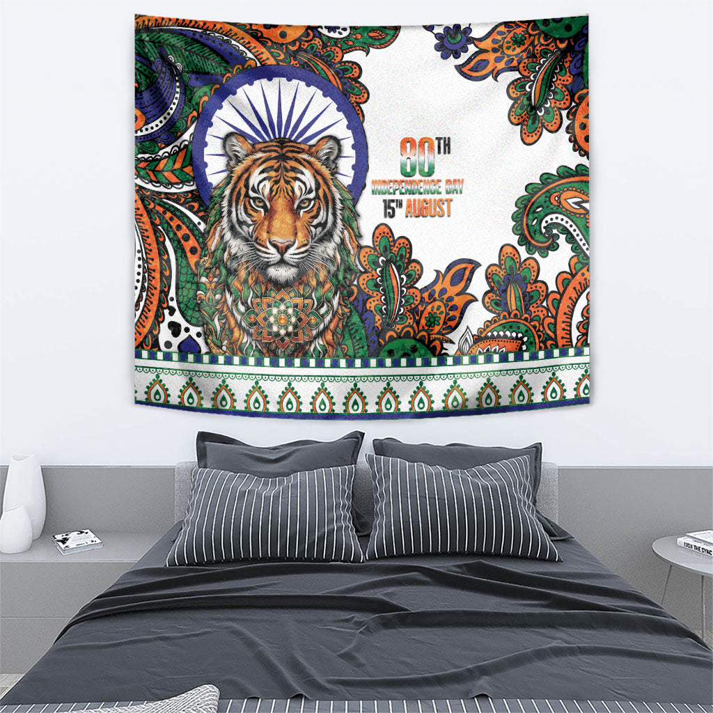 India Independence Day Tapestry Royal Tiger Ashoka Chakra Paisley Pattern