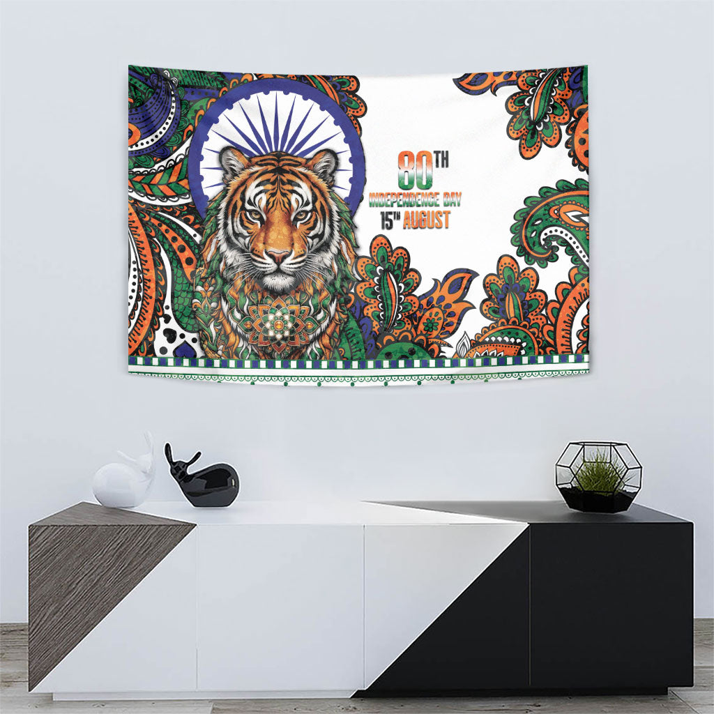 India Independence Day Tapestry Royal Tiger Ashoka Chakra Paisley Pattern