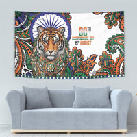 India Independence Day Tapestry Royal Tiger Ashoka Chakra Paisley Pattern