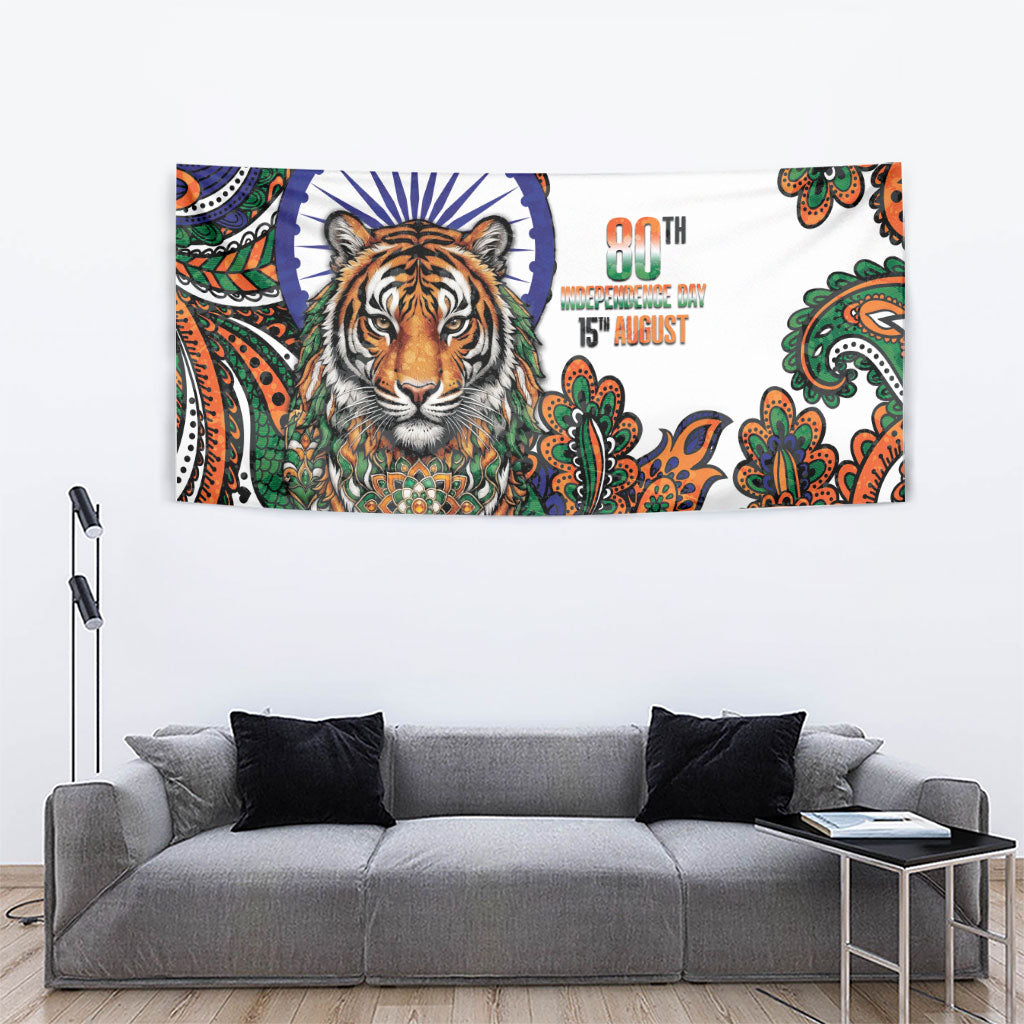 India Independence Day Tapestry Royal Tiger Ashoka Chakra Paisley Pattern