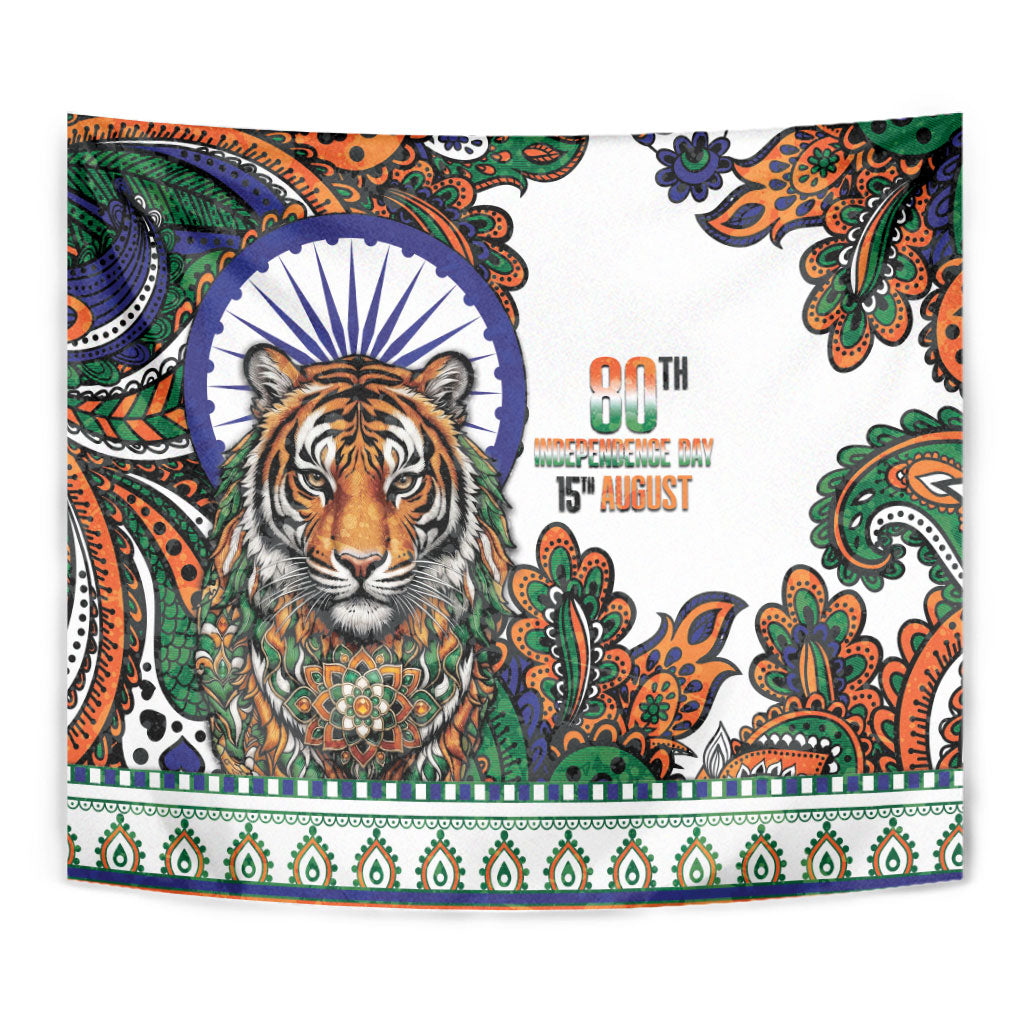 India Independence Day Tapestry Royal Tiger Ashoka Chakra Paisley Pattern