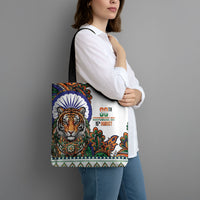 India Independence Day Tote Bag Royal Tiger Ashoka Chakra Paisley Pattern