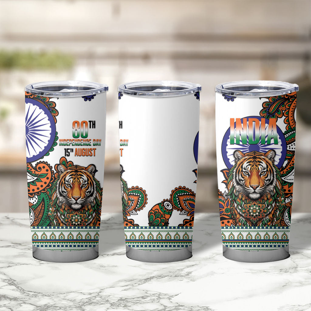 India Independence Day Tumbler Cup Royal Tiger Ashoka Chakra Paisley Pattern