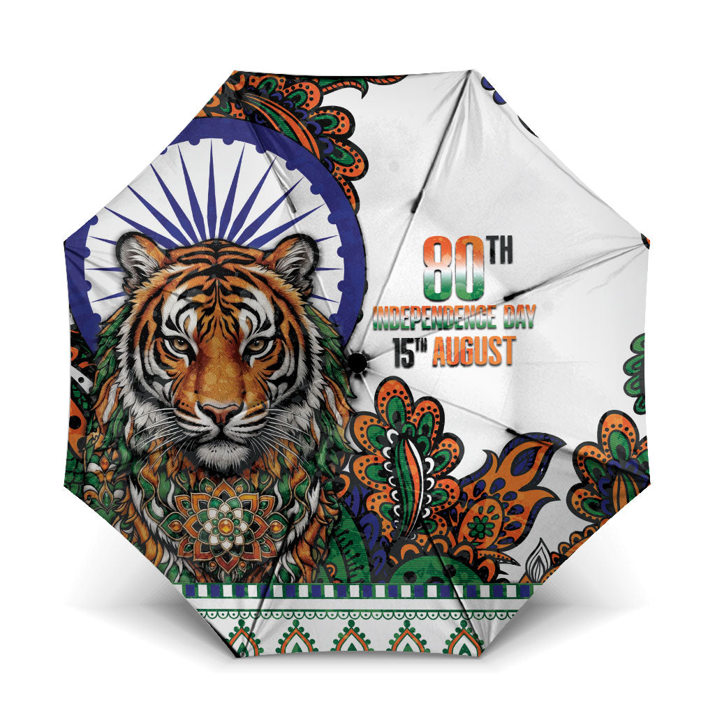 India Independence Day Umbrella Royal Tiger Ashoka Chakra Paisley Pattern