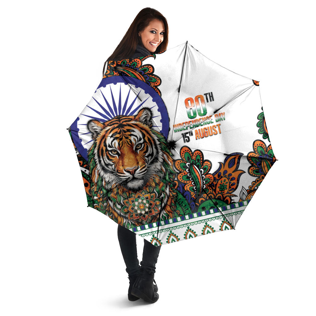 India Independence Day Umbrella Royal Tiger Ashoka Chakra Paisley Pattern