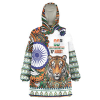 India Independence Day Wearable Blanket Hoodie Royal Tiger Ashoka Chakra Paisley Pattern