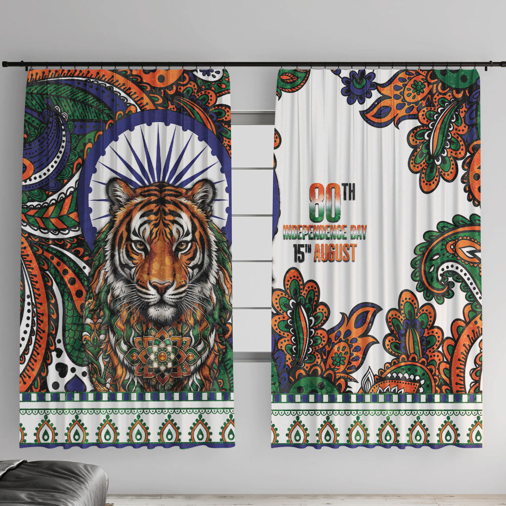 India Independence Day Window Curtain Royal Tiger Ashoka Chakra Paisley Pattern