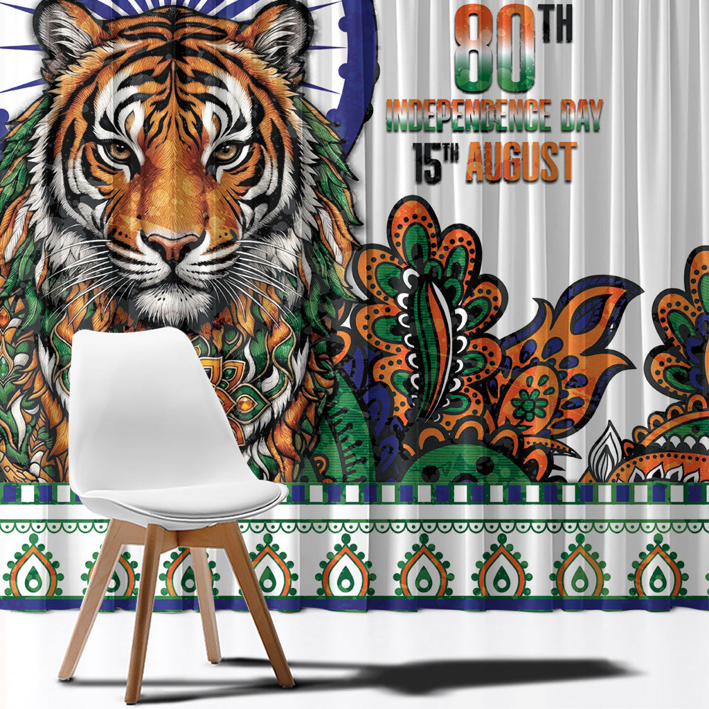 India Independence Day Window Curtain Royal Tiger Ashoka Chakra Paisley Pattern