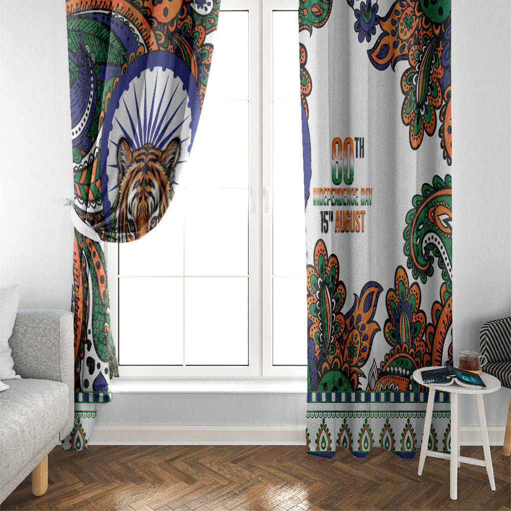 India Independence Day Window Curtain Royal Tiger Ashoka Chakra Paisley Pattern