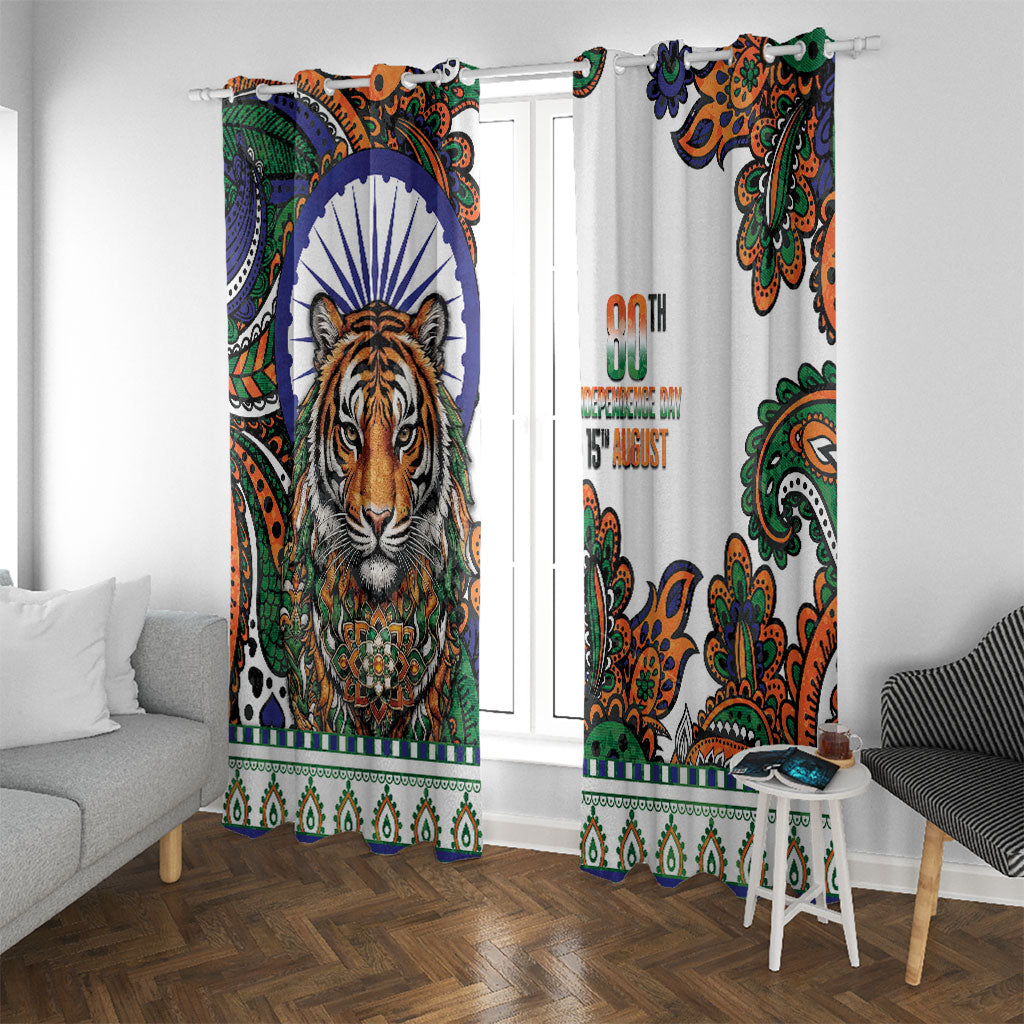 India Independence Day Window Curtain Royal Tiger Ashoka Chakra Paisley Pattern