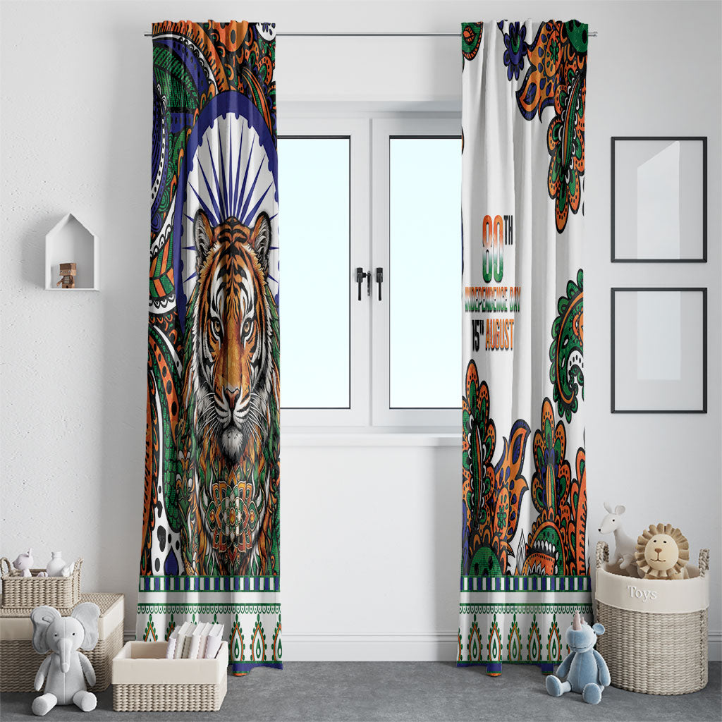 India Independence Day Window Curtain Royal Tiger Ashoka Chakra Paisley Pattern
