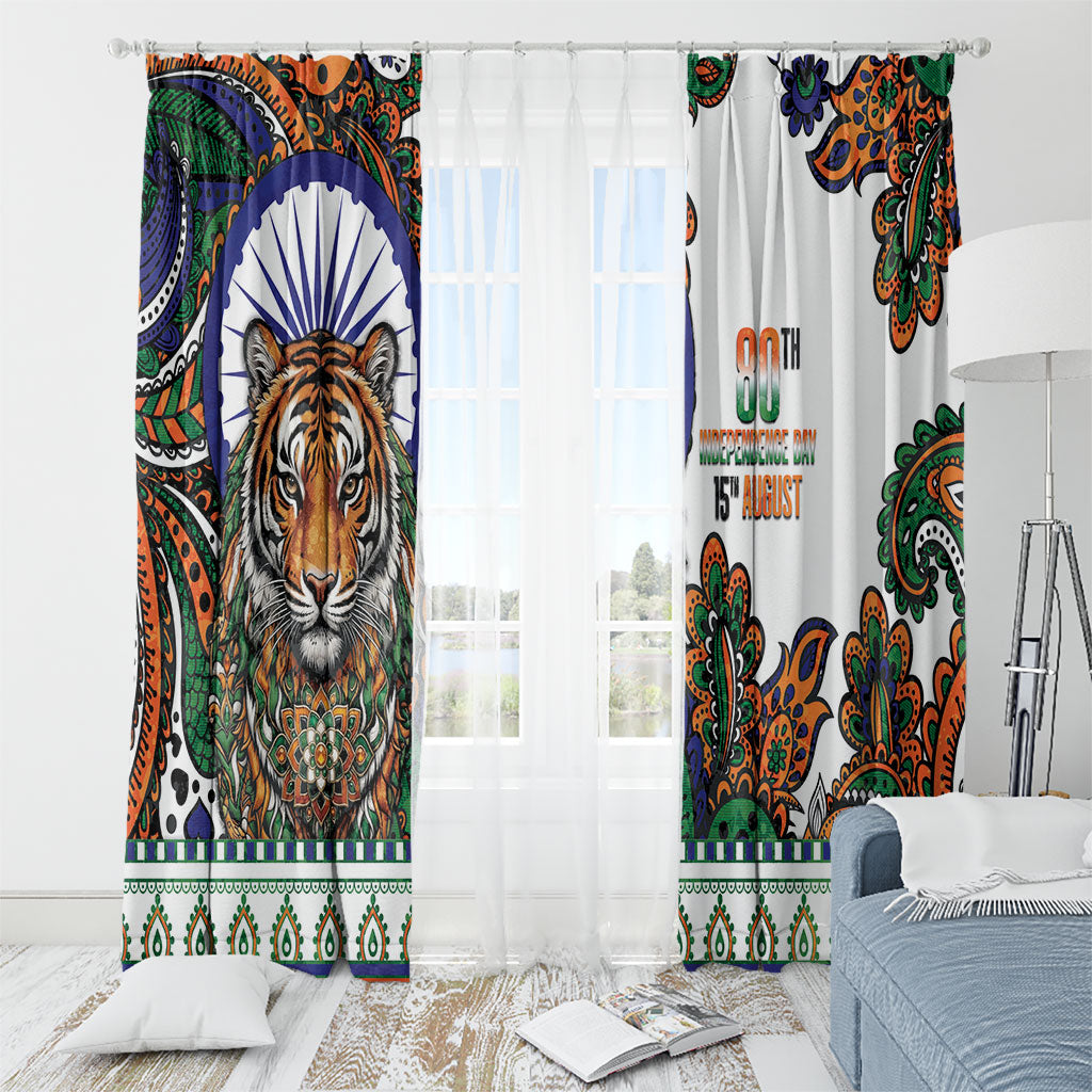 India Independence Day Window Curtain Royal Tiger Ashoka Chakra Paisley Pattern