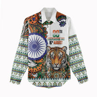 India Independence Day Women Casual Shirt Royal Tiger Ashoka Chakra Paisley Pattern
