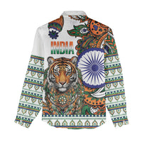 India Independence Day Women Casual Shirt Royal Tiger Ashoka Chakra Paisley Pattern