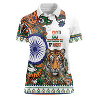 India Independence Day Women Polo Shirt Royal Tiger Ashoka Chakra Paisley Pattern