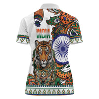 India Independence Day Women Polo Shirt Royal Tiger Ashoka Chakra Paisley Pattern