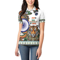 India Independence Day Women Polo Shirt Royal Tiger Ashoka Chakra Paisley Pattern