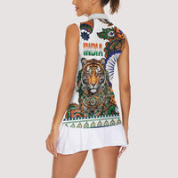India Independence Day Women Sleeveless Polo Shirt Royal Tiger Ashoka Chakra Paisley Pattern