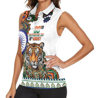 India Independence Day Women Sleeveless Polo Shirt Royal Tiger Ashoka Chakra Paisley Pattern