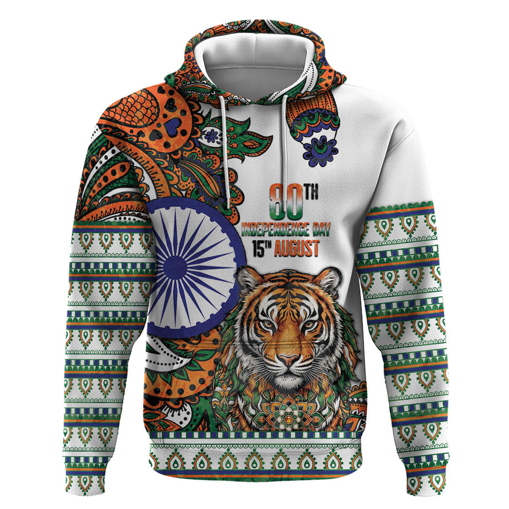 India Independence Day Zip Hoodie Royal Tiger Ashoka Chakra Paisley Pattern