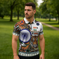India Independence Day Zipper Polo Shirt Royal Tiger Ashoka Chakra Paisley Pattern