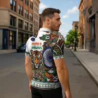 India Independence Day Zipper Polo Shirt Royal Tiger Ashoka Chakra Paisley Pattern
