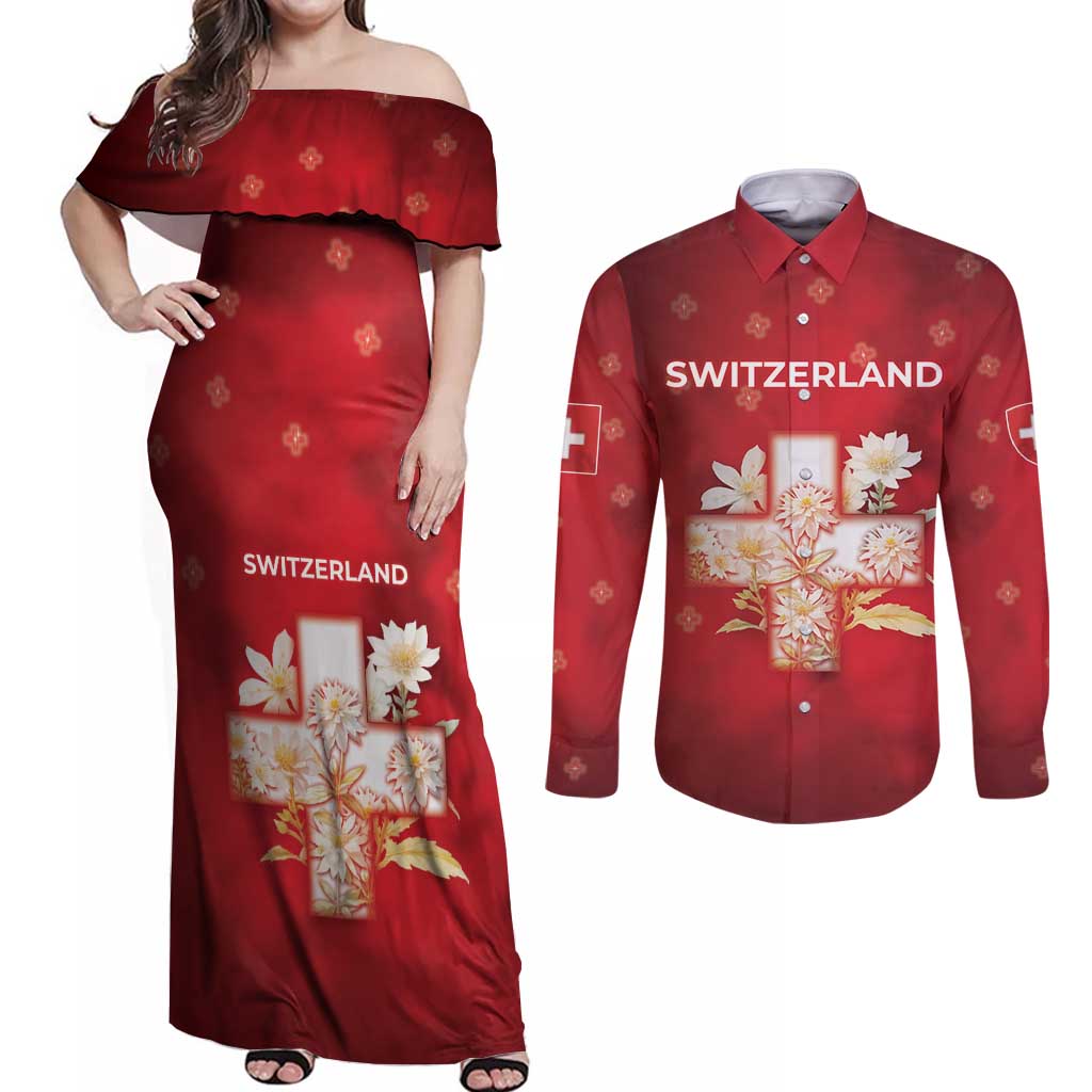 Switzerland Couples Matching Off Shoulder Maxi Dress and Long Sleeve Button Shirt One For All All For One - Wonder Print Shop