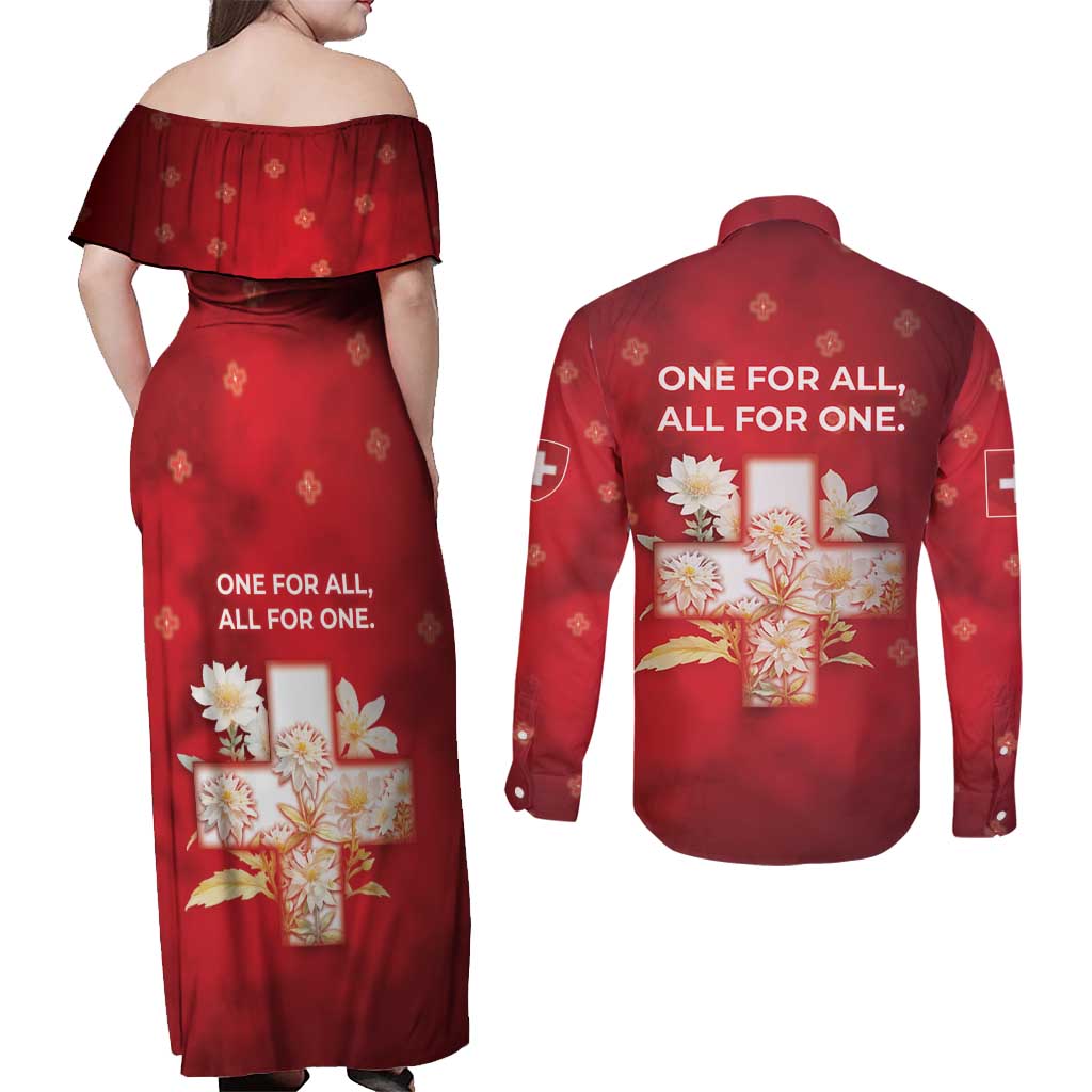 Switzerland Couples Matching Off Shoulder Maxi Dress and Long Sleeve Button Shirt One For All All For One - Wonder Print Shop