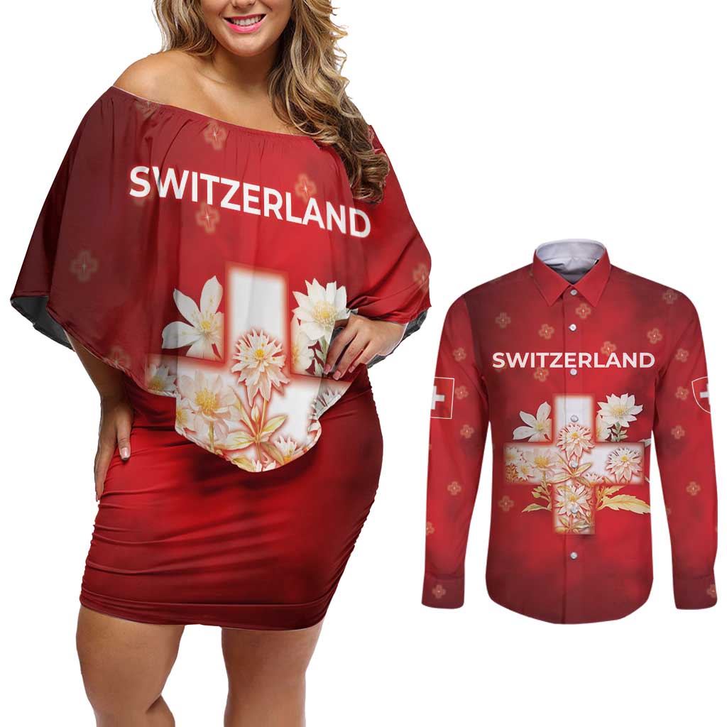 Switzerland Couples Matching Off Shoulder Short Dress and Long Sleeve Button Shirt One For All All For One - Wonder Print Shop