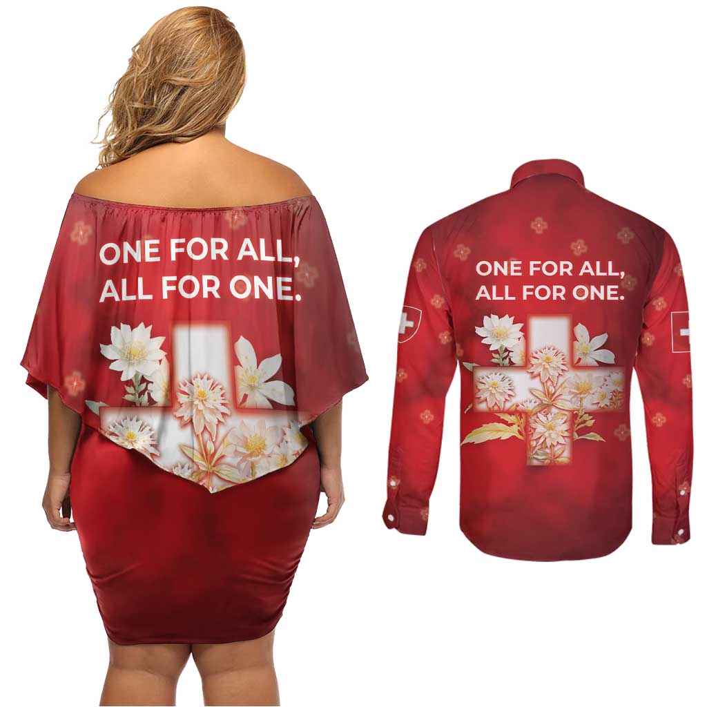 Switzerland Couples Matching Off Shoulder Short Dress and Long Sleeve Button Shirt One For All All For One - Wonder Print Shop