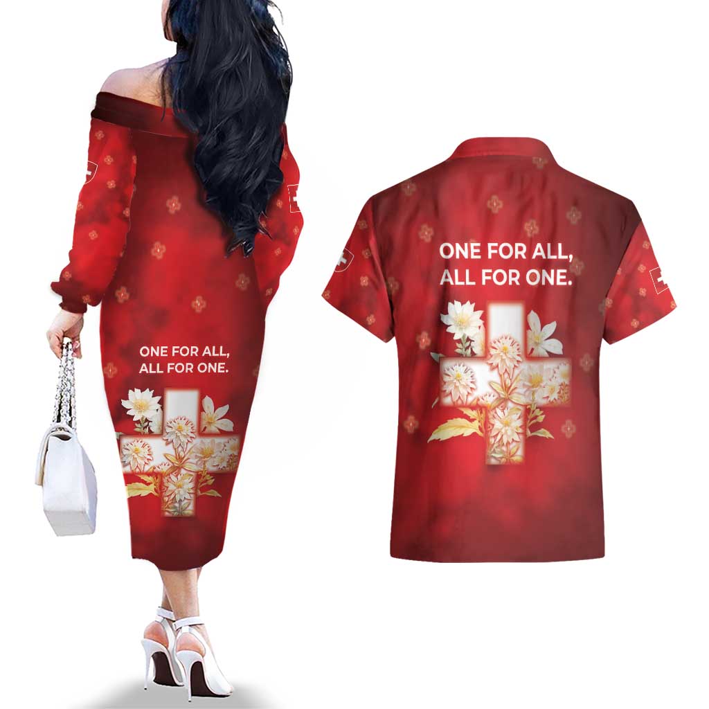 Switzerland Couples Matching Off The Shoulder Long Sleeve Dress and Hawaiian Shirt One For All All For One - Wonder Print Shop