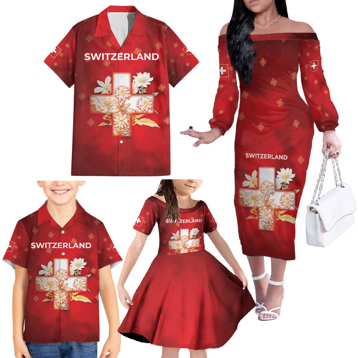 Switzerland Family Matching Off The Shoulder Long Sleeve Dress and Hawaiian Shirt One For All All For One - Wonder Print Shop