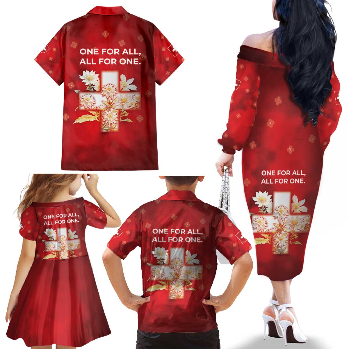 Switzerland Family Matching Off The Shoulder Long Sleeve Dress and Hawaiian Shirt One For All All For One - Wonder Print Shop