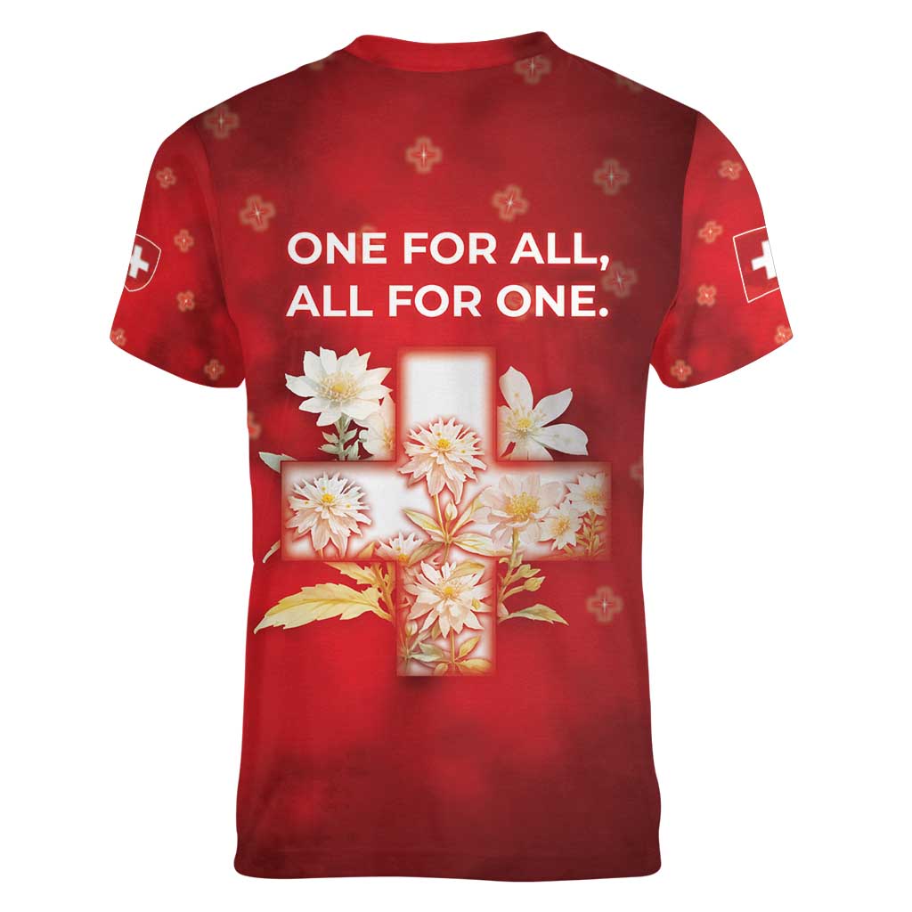 Switzerland Women V-Neck T-Shirt One For All All For One - Wonder Print Shop