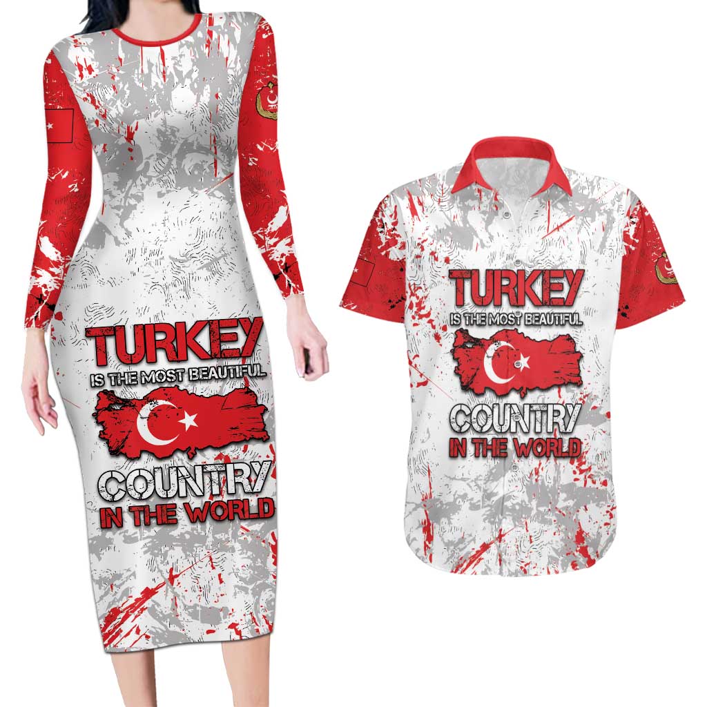 Turkey Couples Matching Long Sleeve Bodycon Dress and Hawaiian Shirt Half Turkish Is Better Than None - Wonder Print Shop