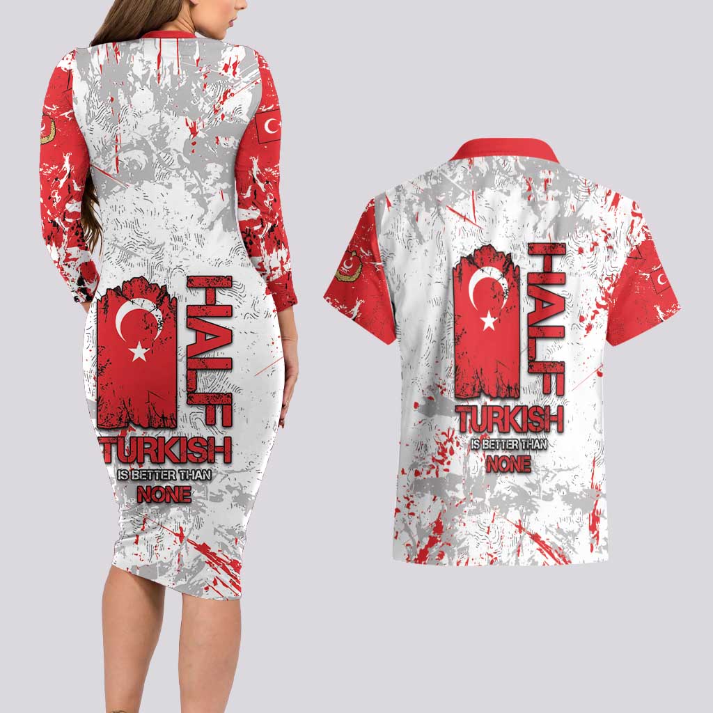 Turkey Couples Matching Long Sleeve Bodycon Dress and Hawaiian Shirt Half Turkish Is Better Than None - Wonder Print Shop