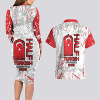 Turkey Couples Matching Long Sleeve Bodycon Dress and Hawaiian Shirt Half Turkish Is Better Than None - Wonder Print Shop