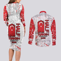 Turkey Couples Matching Long Sleeve Bodycon Dress and Long Sleeve Button Shirt Half Turkish Is Better Than None - Wonder Print Shop