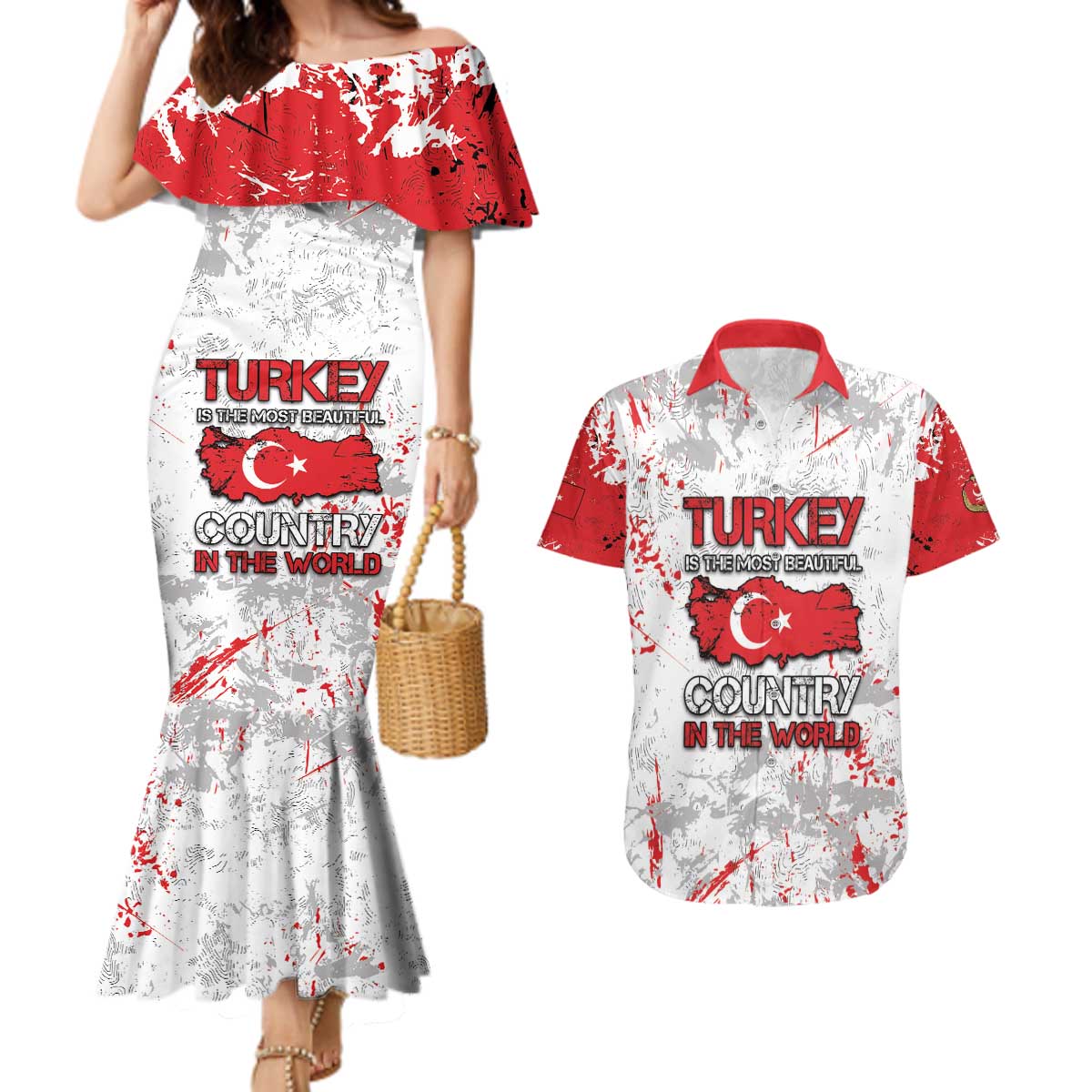 Turkey Couples Matching Mermaid Dress and Hawaiian Shirt Half Turkish Is Better Than None - Wonder Print Shop
