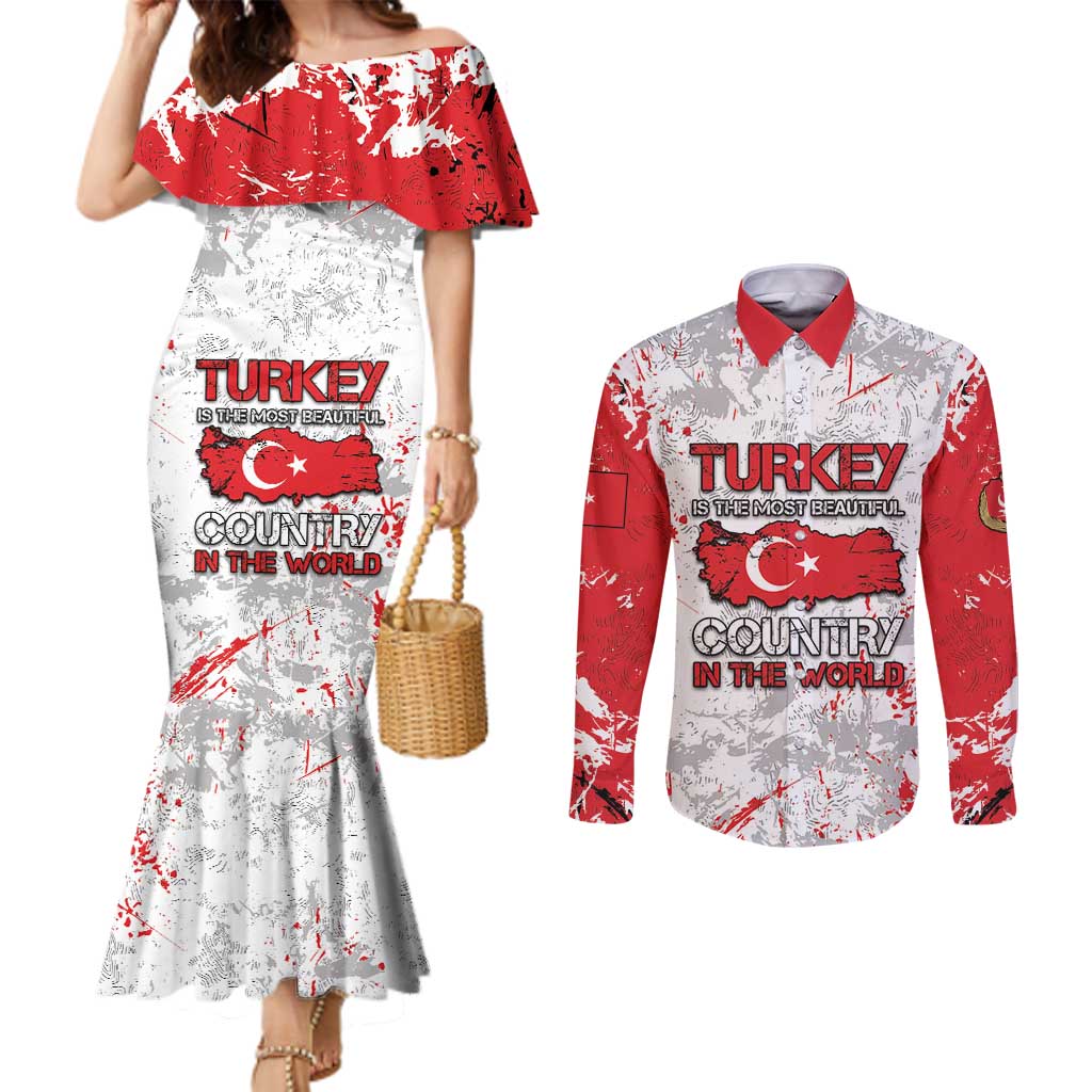 Turkey Couples Matching Mermaid Dress and Long Sleeve Button Shirt Half Turkish Is Better Than None - Wonder Print Shop
