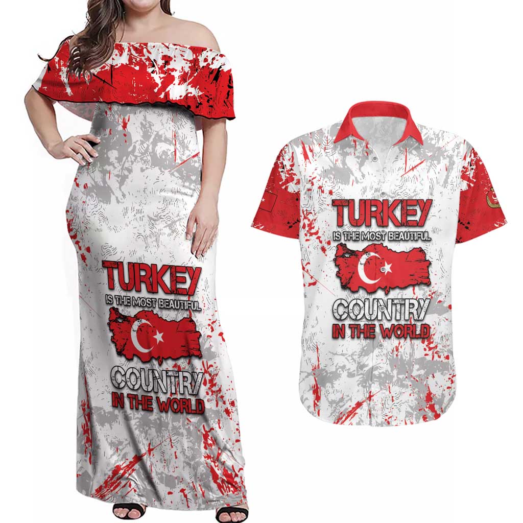 Turkey Couples Matching Off Shoulder Maxi Dress and Hawaiian Shirt Half Turkish Is Better Than None - Wonder Print Shop