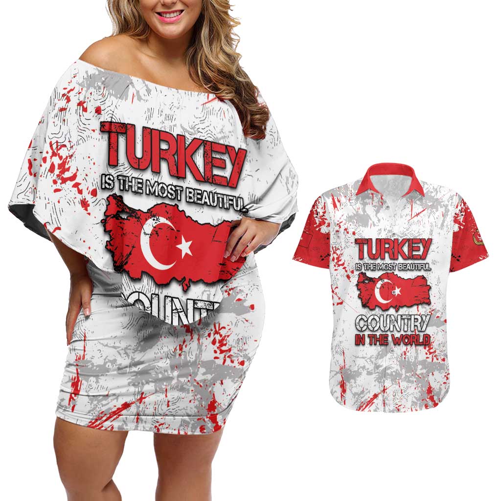 Turkey Couples Matching Off Shoulder Short Dress and Hawaiian Shirt Half Turkish Is Better Than None - Wonder Print Shop