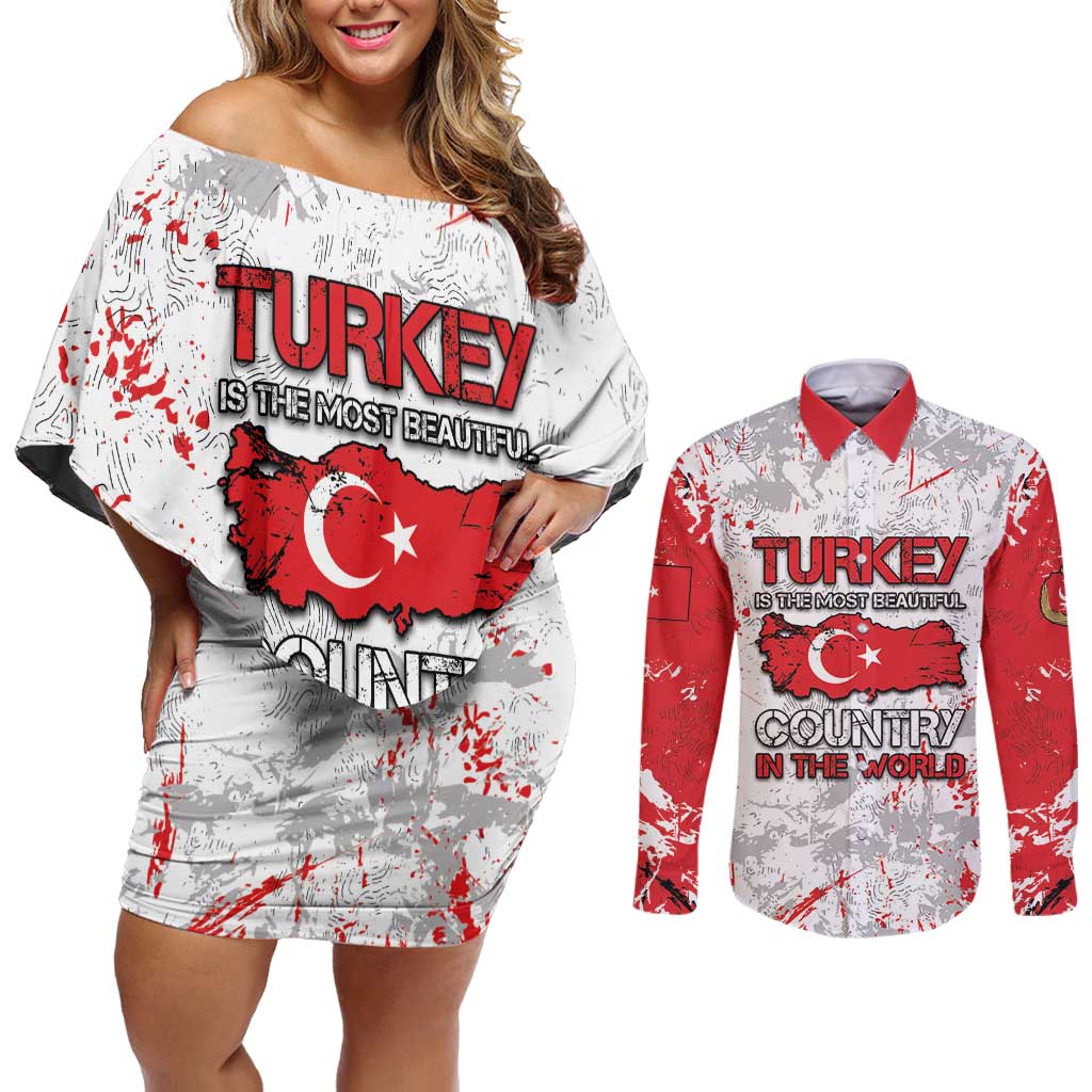 Turkey Couples Matching Off Shoulder Short Dress and Long Sleeve Button Shirt Half Turkish Is Better Than None - Wonder Print Shop